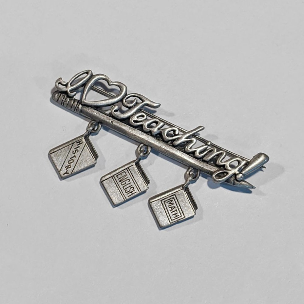 Vintage JJ Jonette Jewelry I Love Teaching Brooch Pin Math English History VTG